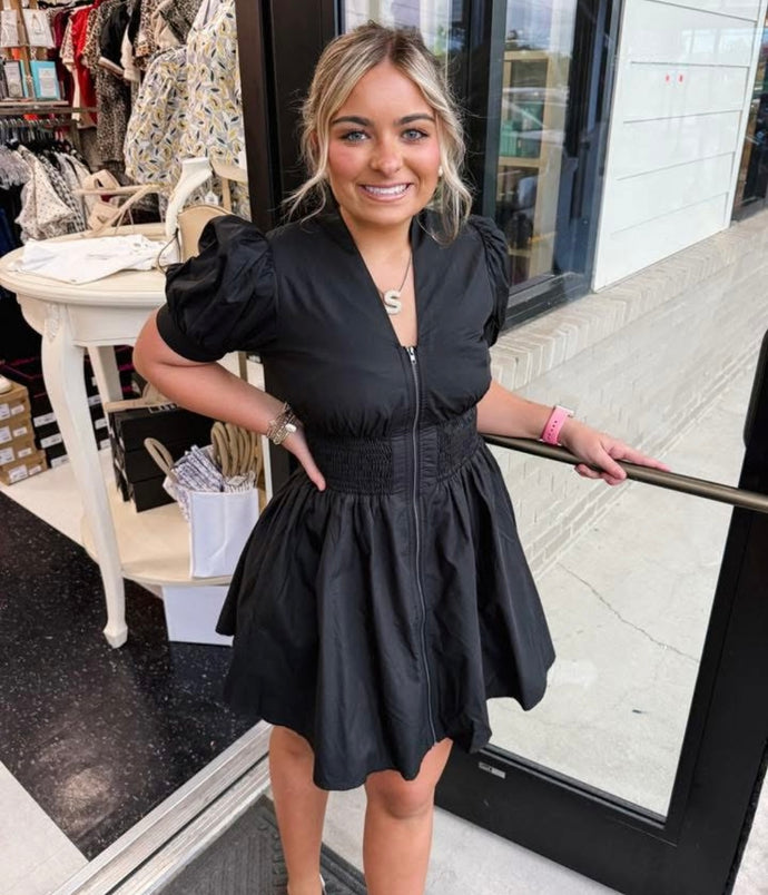 The Chic Zip-Up Puff Sleeve Dress